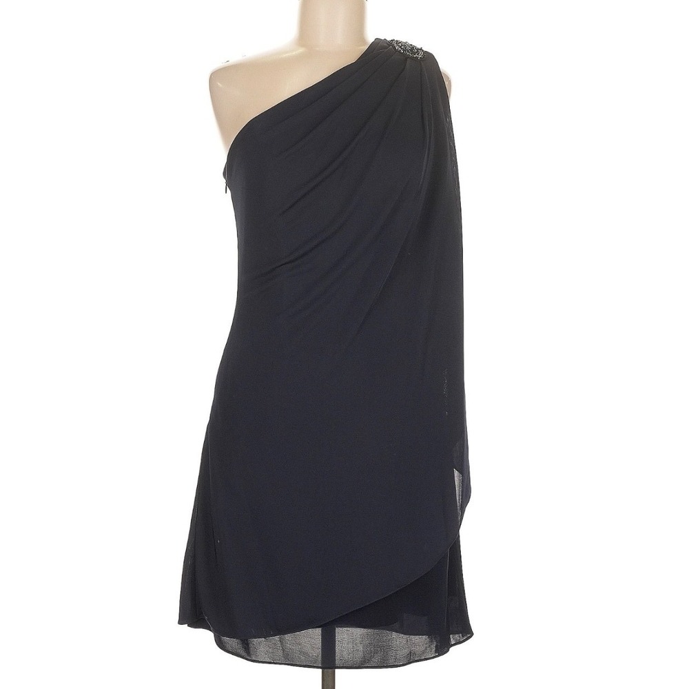 Boutique One Shoulder Dress Embellished Cocktail Party Evening Size 8 Navy Blue